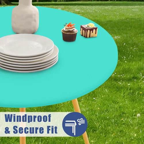 Miniatura 3 de Moosfor Mantel redondo de elastano, elástico ajustable impermeable para mesas de 18 a 24 pulgadas, mantel de picnic elástico lavable para Azul