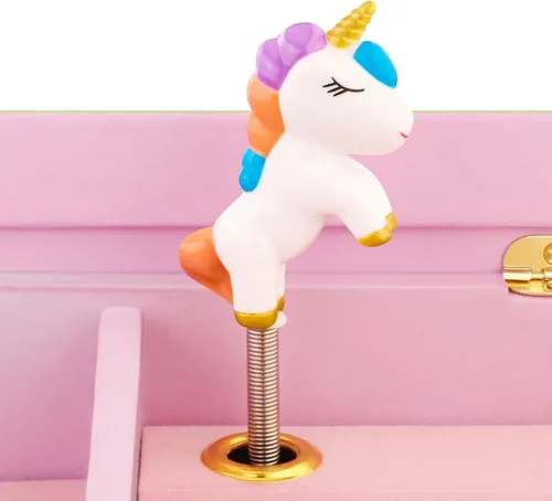 Miniatura 11 de RR ROUND RICH DESIGN - Joyero musical para niñas con cajón y juego de joyas con tema de bailarina, melodía de “El lago de los cisnes”, color rosado