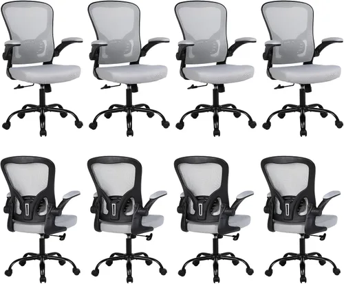Miniatura 14 de Flysky Juego de 10 sillas ergonómicas de escritorio para oficina en casa, soporte lumbar, silla giratoria de malla transpirable para computadora