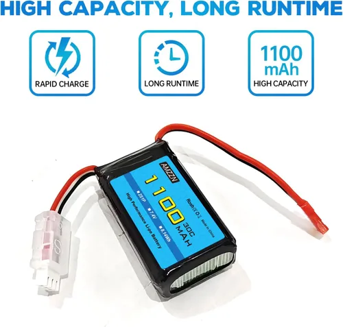 Miniatura 7 de Batería Lipo de 7.4 V 1100 mAh con cargador 2 en 1 para Wltoys A949 A959 A969 A979 K929 RC Car, compatible con la mayoría de camiones RC de relación