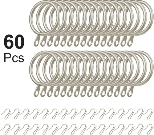 Miniatura 3 de Hotop 30 piezas de argollas de cortina de metal 0.98/1.26/1.65 pulgadas de diámetro interior y 30 piezas de ganchos de cortina de metal para Negro