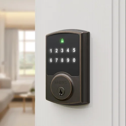 Miniatura 7 de Brinks Cerradura electrónica de puerta con panel táctil sin llave, níquel satinado, cerrojo retroiluminado con teclado con seguridad avanzada