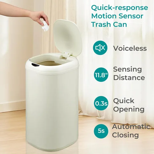 Miniatura 3 de Takywep Basurero automático de acero inoxidable de 8 galones con tapa, sensor de movimiento sin contacto de 30 litros, cubo de basura cilíndrico