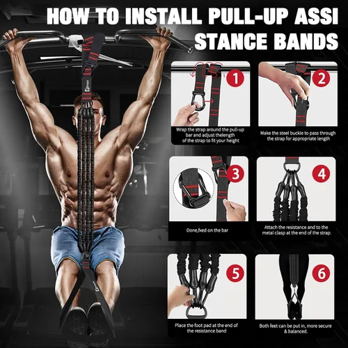Miniatura 5 de Pull Up Assistance Bands Set, 300 lbs Max Heavy Duty Resistance Bands with Adjustable Strap, Non-Slip Handle & Door Anchor, Full Body Strength Negro