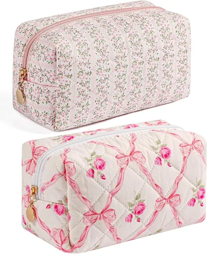 Miniatura 25 de Bolsa de maquillaje de viaje para mujeres y niñas, bolsa de maquillaje con cremallera, flores florales, organizador de maquillaje, bolsa de tela