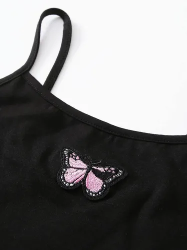 Miniatura 3 de SOLY HUX Conjunto de 2 piezas para niña con camiseta corta y pantalones deportivos de mariposa, Negro