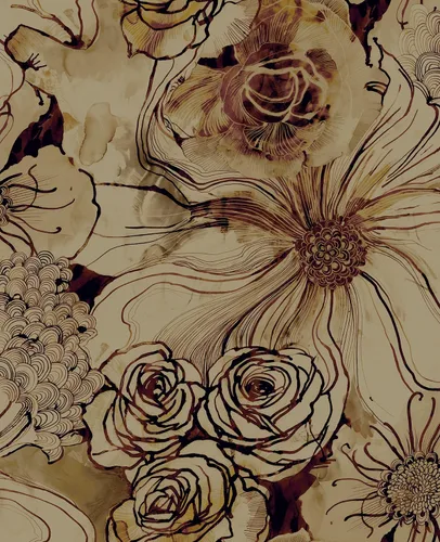 Miniatura 11 de NextWall Harry & Grace Ink Rose - Papel tapiz para despegar y pegar, diseño floral abstracto (Mocha y Niebla Azul)