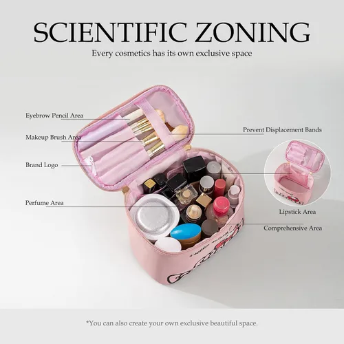 Miniatura 3 de AmBealla Bolsa de maquillaje grande impermeable con soporte para brochas de maquillaje, lindo organizador de maquillaje impreso para mujeres que