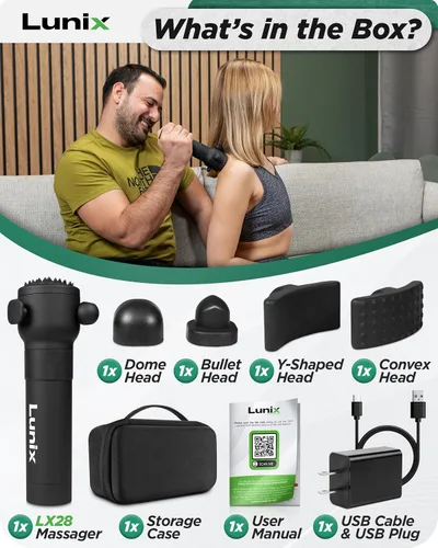 Miniatura 6 de Lunix LX28 FSA - Pistola de masaje de tejido profundo prémium para cuello, espalda y piernas, masajeador de vibración portátil recargable USB-C