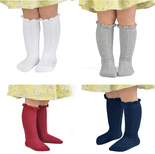 Miniatura 2 de Epeius - Calcetines altos de algodón para bebés y niñas, de uniforme, calcetas con vuelos (Paquete de 3 o 5)