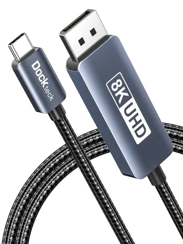 dockteck Cable USB C a DisplayPort de 6 pies/6.6 ft, 8K tipo C a DP 1.4, Thunderbolt 3 a cable Displayport de 32.4 Gbps UHD 8K @30Hz/4K a 144Hz/2K a