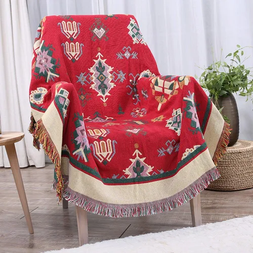 MIFXIN Manta de felpilla jacquard de 35 x 82 pulgadas, manta tejida de algodón de doble cara con borlas decorativas, manta ligera y suave para cama,