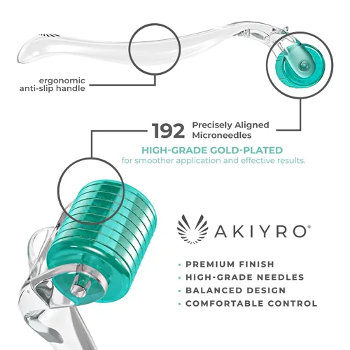 Miniatura 5 de AKIYRO Derma Roller 0.012 in - Rodillo de microagujas con estuche de almacenamiento - 192 microagujas dérmicas herramienta para cara, barba, cuero