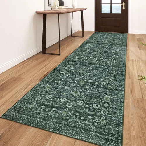 Miniatura 10 de Lansny Alfombra bohemia de 2 x 3 pulgadas, lavable, color negro, azul marino, floral, alfombra de cocina, alfombra de área pequeña de lana