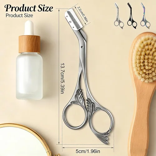 Miniatura 2 de Tijeras de corte de cejas con peine, tijeras de cejas 2 en 1 para mujeres, cortador de cejas de precisión de acero inoxidable, herramienta de Negro