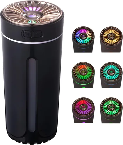 Humidificador difusor de coche con difusor de aceite esencial, mini humidificador de aire portátil silencioso USB con luz LED, ambientador de Negro