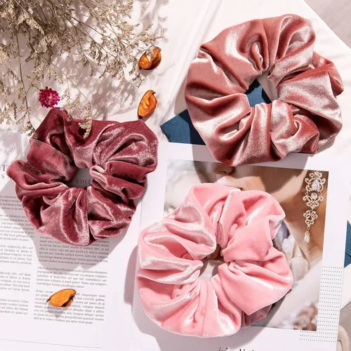 Miniatura 4 de Whaline Coleteros para el cabello con temática de rubor, bandas para el cabello de terciopelo grandes, color rosa, suaves, elásticas, accesorios
