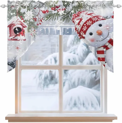 Miniatura 2 de Bonito muñeco de nieve, cenefa de cocina, cenefa con bolsillo para barra, paneles de cortina para dormitorio, sala de estar, baño, cafetería