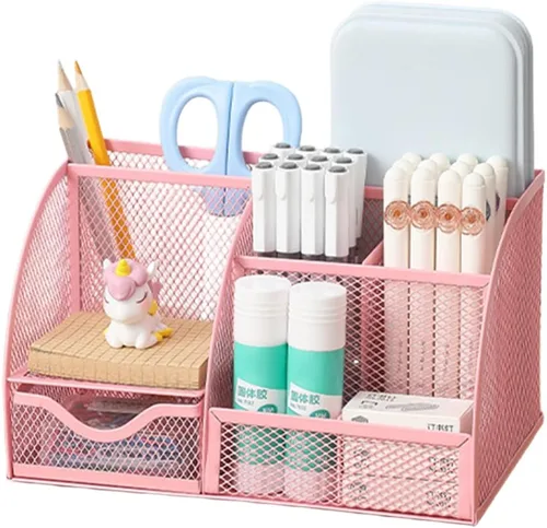 Miniatura 5 de Organizador de artículos de escritorio de malla metálica para oficina, soporte para lápices, brochas de maquillaje, organizador de cosméticos