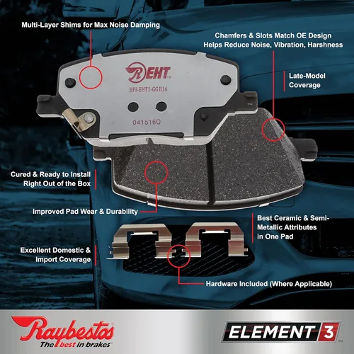 Miniatura 2 de Raybestos Element3 EHT™ Juego de pastillas de freno delantero de repuesto para Mini Cooper seleccionados de los años modelo 02-16, Mini Cooper