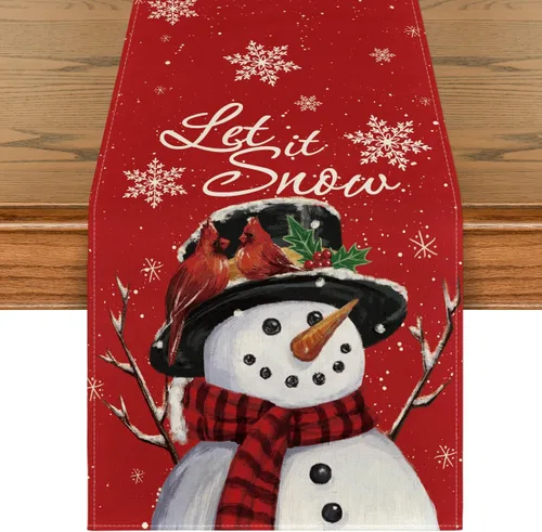 Artoid Mode Camino de mesa de invierno con diseño de muñeco de nieve rojo Let It Snow, decoración de mesa de comedor de cocina de Navidad para el