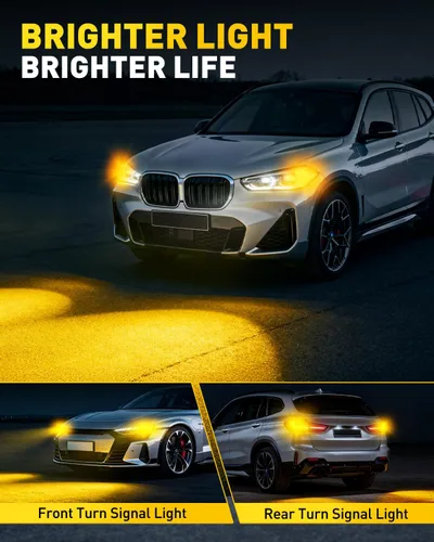 Miniatura 5 de AUXITO 1156 - Focos LED amarillo ámbar 400% súper brillante 7506 BA15S P21W con proyector para focos LED de señal de giro delantero trasero, foco