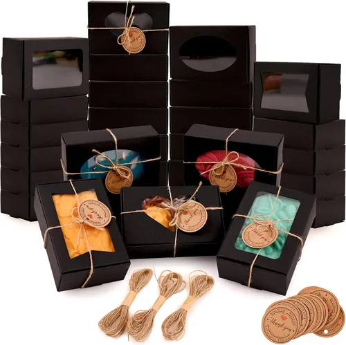 Miniatura 9 de Moukiween 30 cajas de jabón multicolor para jabón casero, 3.54 x 2.36 x 1.18 pulgadas, cajas de regalo de embalaje de jabón con ventana, pequeñas