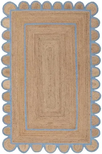 Manvi Exports - Alfombra festoneada de yute natural turquesa, alfombra bohemia decorativa tejida a mano, alfombra decorativa personalizada (TUR) -