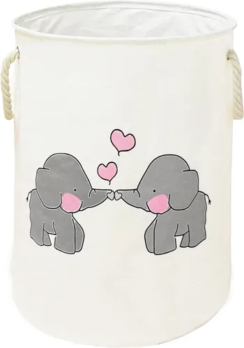 Cesta redonda para ropa sucia, cestas de almacenamiento para guardería, cestas de regalo para el hogar, oficina, decoración del hogar Elefante doble