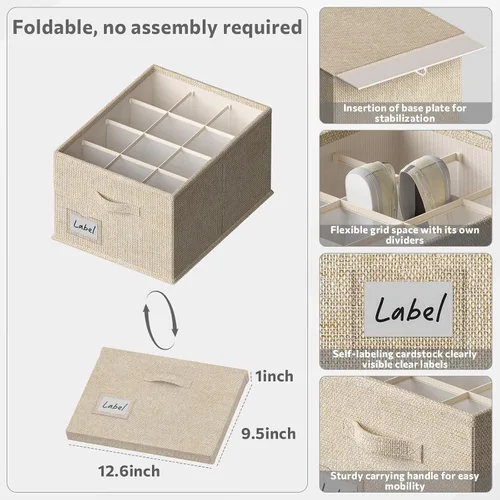Miniatura 4 de FHSQX Paquete de 2 organizadores de zapatos para armario, se adapta a hasta 24 pares, contenedores de almacenamiento de zapatos de tela, Beige