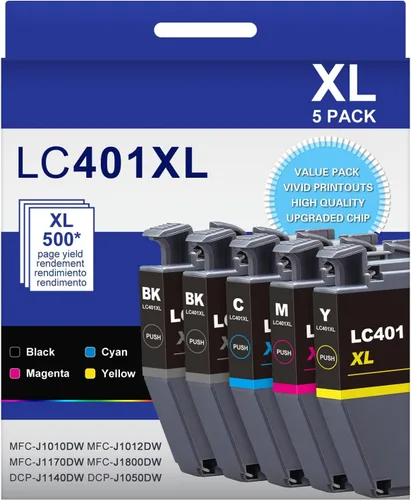 Miniatura 7 de LC401XL LC401 - Paquete de 4 cartuchos de tinta J1010DW de alto rendimiento compatibles con cartuchos de tinta Brother 401XL LC-401, funcionan