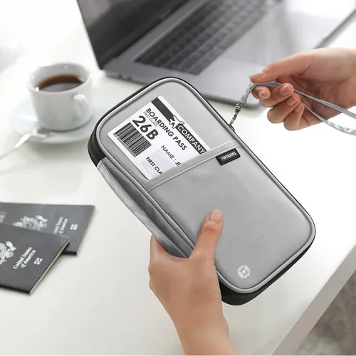 Miniatura 30 de VanFn Cartera RFID para pasaporte de viaje, soporte para pasaporte familiar, organizador de documentos de viaje serie P.Travel (nailon, gris)