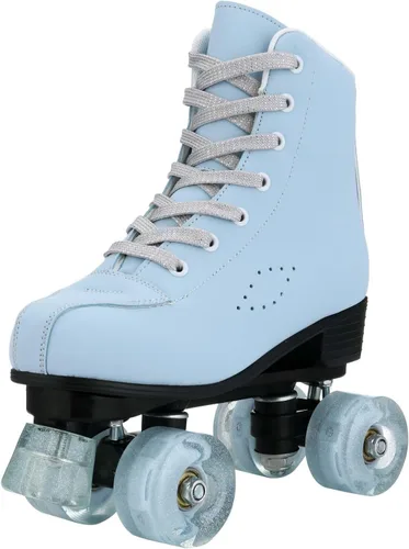 Miniatura 9 de Patines de ruedas para niñas y mujeres, cómodos patines de piel sintética de color degradado con ruedas flash, patines para interiores y exteriores