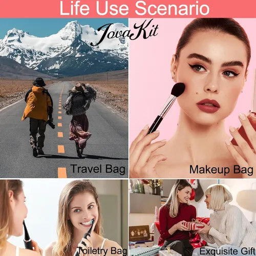 Miniatura 6 de Bolsa de maquillaje alfabética JOVAKIT, bolsa de cosméticos para mujeres, regalos de Navidad para niñas de 6 a 18 años, neceser de viaje con flores