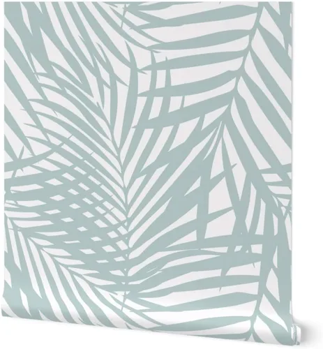 Papel tapiz extraíble de 9 x 2 pies – Papel tapiz de palmera azul pastel Fronds Tropical Beach Costera Isla Costera Hojas Papel pintado