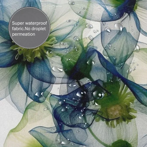 Miniatura 4 de YLATY2774 - Cortina de ducha de flores abstractas para baño, juego de cortina de ducha bohemia floral azul y verde, tela transparente, moderna