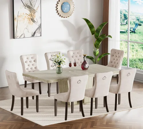 Miniatura 78 de Juego de mesa de comedor extensible de 5 piezas, juego de mesa de comedor extensible de estilo granja para 4, mesa de cocina expandible de madera