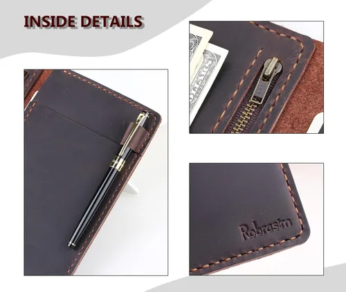 Miniatura 5 de Libreta organizadora para meseros con bolsillo con cremallera, tarjetero para restaurante de piel genuina para meseras, accesorios para meseros que