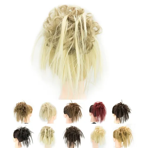 Miniatura 16 de IMISSU 2 piezas de moño de cabello desordenado, extensión de coleteros falsos, ondulados, rizados, para mujeres y niñas (2 unidades rubio ceniza)