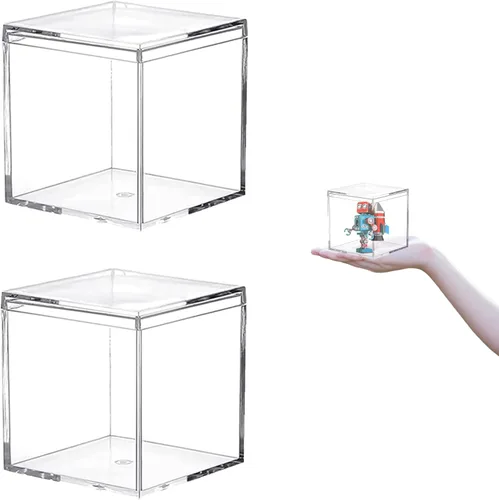 Caja de acrílico transparente con tapa, contenedores de cubo cuadrado de plástico, caja de almacenamiento para el hogar y la oficina, caja de