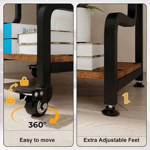 Miniatura 5 de Natwind - Soporte de impresora de 3 niveles con ruedas, carrito de almacenamiento móvil, estante de pie multiusos para reproductor multimedia