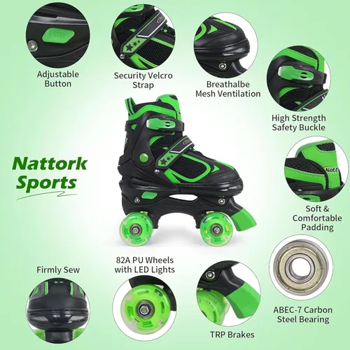 Miniatura 2 de Nattork Patines de ruedas para niños y niñas, patines cuádruples ajustables de 4 tamaños con todas las ruedas iluminadas - regalo de cumpleaños