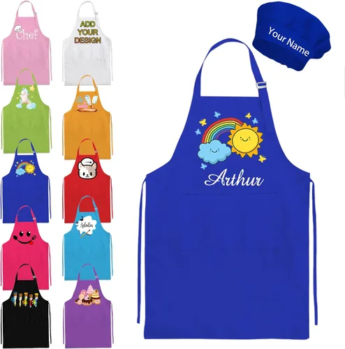 Miniatura 11 de Delantal personalizado para niños y sombrero de chef, delantal personalizado para niños con nombre, delantal de pintura personalizado, para cocinar