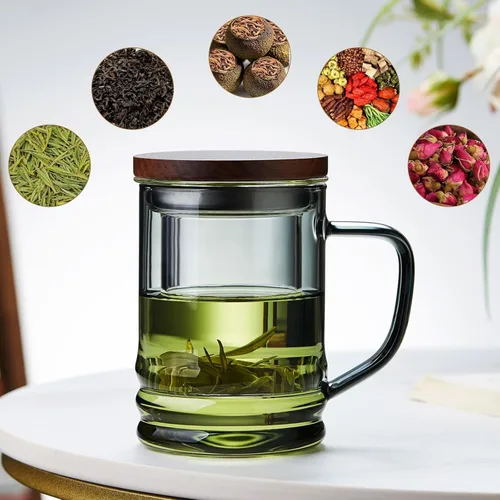 Miniatura 5 de Taza de Té de Vidrio Unbreakable con Infusor y Tapa 14.5 fl oz, Taza de Té Resistente al Calor de Vidrio Borosilicato para Té en Flor y de Hojas