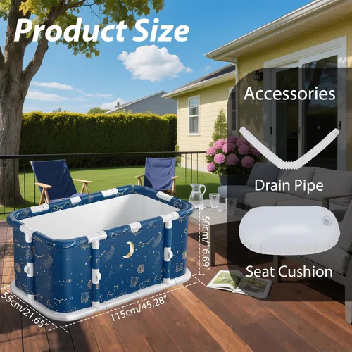 Miniatura 2 de Simcat Bañera plegable portátil grande de 45 pulgadas para adultos, bañera separada de terapia de spa para la familia, spa caliente y bañera