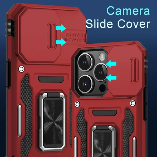 Miniatura 212 de DEERLAMN Funda para iPhone Xs Max con funda deslizante para cámara + protector de pantalla, soporte giratorio de anillo de grado militar a prueba