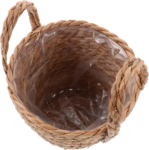 Miniatura 5 de Zerodeko Cesta de hierba marina, cesta de paja, cesta tejida, maceta de mimbre con forro de plástico para plantas de interior, lavandería, 6.3 in