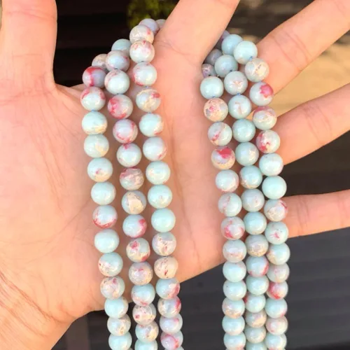 Miniatura 5 de 1 hebra Adabele Natural Aquamarina Azul Impresión Aqua Terra Jasper Piedra Curativa Gema de 4 mm, cuentas sueltas redondas pequeñas de sedimento