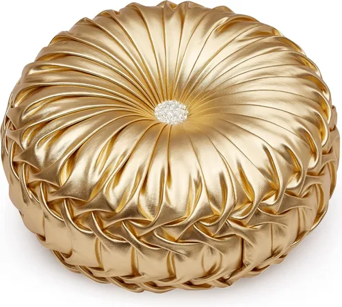 EUCIOR Almohadas Decorativas Doradas, Almohada Circular, Almohadas Decorativas Plisadas de Calabaza Hechas a Mano, Almohadas Doradas, Almohadas