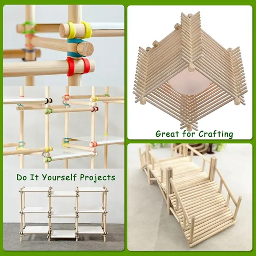Miniatura 4 de Varillas de madera, 100 varillas redondas de madera de 1/4 x 6 pulgadas para manualidades, decoración del hogar, soporte de pasteles, accesorios